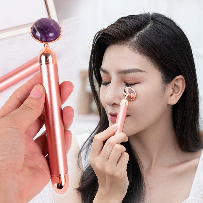 Jade Gua Sha Tool - Natural Stone Rose Gold Electric Roller